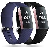 Faliogo 2 Stück Ersatzriemen Kompatibel mit Fitbit Charge 3 Armband/Fitbit Charge 4 Armband, Weiches Sports Uhrenarmband Armbänder für Damen Männer, Klein, Schwarz/B