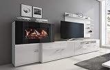 Skraut Home - wohnmöbel mit elektrischem Kamin mit 5 flammenstufen, oberfläche mattweiß und hochweiß lackiert, 290x170x45cm.