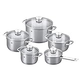 ZWILLING Focus 10-teiliges Edelstahl-Kochgeschirr-Set I Industion kompatibel I 18/10 Edelstahl-Innenausstattung für rein schmeckende Speisen I Glasdeckel und gefaltete Ränder, Regular, Silb