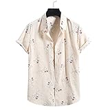 Freizeithemden Herren Sommer V-Ausschnitt Regular Fit Männer Hawaii Hemd Mode Druck Kurzarm T-Shirt Casual Loose-Fit Atmungsaktiv Strandshirt S-019 L