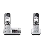 Panasonic KX-TGE520GS DECT Seniorentelefon mit Notruf Silber-schwarz & KX-TGQ500GS Seniorentelefon (DECT IP-Telefon (schnurlos) mit großen Tasten, Notruftaste, Rentner Telefon für Hörgeräte) Silber