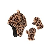 JJYGXYG Leoparden-Earlap-Hut-Handschuhe Set Ohren Imitation Fleece gesäumt Trapper Tier Muster Mütze Hut Handschuh1-4Y (Farbe : B, Größe : One Size)