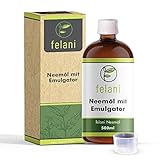felani® Neemöl 500ml mit Emulgator in Glasflasche mit Dosierkappe - kaltgepresst und direkt anwendbar