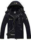 GEMYSE Herren Wasserdichte Berg-Skijacke Winddichte Fleece Outdoor-Winterjacke mit Kapuze (Schwarz,XL)