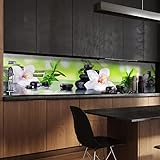wandmotiv24 Küchenrückwand Orchidee Bambus Steine Glas 260 x 60cm (B x H) - Acrylglas 3mm Nischenrückwand, Spritzschutz, Fliesenspiegel-Ersatz, Deko Küche M1087