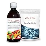 Vital Ultra – 480 ml Mikronährstoffkonzentrat + 30 vegane Kapseln Darm Symbiotika – Vitamine, Mineralien und Spurenelemente kombiniert mit 15 natürlich im Darm vorkommenden Bakterienkulturen