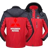 QWEIAS Leichte Herren-Windjacke für Mitsubishi Winddichte Kapuzenjacken wasserdichte Regenanzüge Mäntel Fleece-Outwear-Oberteile-Red||XL