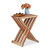 Relaxdays Klapptisch, Walnuss Holz, Wohnzimmer, Balkon & Terrasse, HBT: 44,5 x 34 x 28 cm, Beistelltisch klappbar,