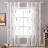 MIULEE Schöne Wohnzimmer Gardinen mit Braun/Weiß Blätter Muster 140x245 cm, Vorhang Herbst Schlafzimmer Vorhänge Modern, 2er Set Ösen Vorhang Transparent Fenster Vorhänge W