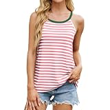 Damen-Tanktop, klassisch, Damen-T-Shirt, Weste, Cami, Damen-Tanktop, Sommer, ärmellos, gestreift, Farbblock-Shirt, lässig, lockere Passform, Pullover, Tunika, Bluse, Plüschbekleidung, rose, XL