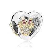 Annmors Jewelry Charme Rose Mouse Heart Anhänger S925 Sterling Silber Bracelet Bead with Cubic Zirconioa für Europäische Armbänder Halskette,Schmuck Geschenk für Damen Herren