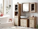 Woodkings® Bad Set Delhi 5-teilig aus Massivholz weiß rustikal Badmöbel mit Waschbeckenunterschrank, Hochschrank, Spiegel, Hängeschrank und Unterschrank