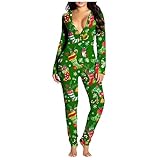 Für Damen-Freizeitanzüge Damen-Overall Mit V-Ausschnitt Bedruckt Funktional Geknöpft Klappe Nachthemd Pyjama (Green, XL)