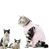 CandyCare Katzen Recovery Suit Genesungsanzug Haustiere Schutzkleidung Nach Op Sterilisation Entwöhnung Anti-Lecken Halskrause Alternative, elastisch, hautfreundlich atmungsaktiv mit kleine Glocke