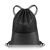 flintronic Turnbeutel, Kordelzug Sportbeutel, Gym Bag Aufbewahrungs Rucksackbeutel mit Außenreißverschluss für Fitness Schulturnhalle Reisen Schwimmen Strandurlaub Kinder Erwachsene - Schw