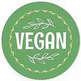 48 runde Design Etiketten - VEGAN - Aufkleber passend für Vegetarisch Hotel Buffet Essen Nahrungsmittel - Motiv: Vintage Grün