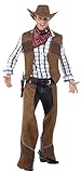 Fransen-Cowboy Kostüm Braun mit Weste Beinschutz Halstuch und Hut, Medium