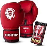 FIGHTR® Kinder Boxhandschuhe mit bestem Sitz für maximalen Schutz | Junior Jungen und Mädchen | für Boxen, MMA, Muay Thai, Kickboxen & Kampfsport 04 06 oz | inkl. Tragetasche (Rot, 06 oz)