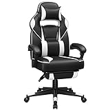 SONGMICS Gamingstuhl, Schreibtischstuhl mit Fußstütze, Bürostuhl mit Kopfstütze und Lendenkissen, höhenverstellbar, ergonomisch, 90-135° Neigungswinkel, bis 150 kg belastbar, schwarz-weiß OBG73BW