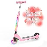 Elektroroller für Kinder, Windgoo M1 Elektro Scooter für Kinder Alter von 6-12, Electric Scooter mit LED-Regenbogenlicht, 3 Höhenverstellbar, 5.3' Wheels Certified E Scooter, Kindergeschenk (Rosa)