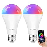 ANTELA Alexa Glühbirne E27 A65 12W 1320LM Smart WLAN LED RGB Dimmbare Birne Lampe, App Steuern Kompatibel mit Google Home, Warmweiß (2700K) Kaltweiß (6500K) Licht