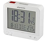 Funkwecker Digital – kompakter Funk Uhr Wecker mit Licht Schlummerfunktion Snooze Alarm Datum und Temperatur großes Display beleuchtet – Weiß