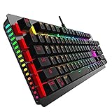 Mechanische Gaming-Tastatur, 104 Tasten, mechanische Tastatur, wasserdicht und langlebig, blauer Schalter, bunte Beleuchtung, ergonomisches Design, geeignet für Typisten und Gamer