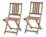 BURI 2X Gartenstühle Klappstuhl Akazienholz massiv & geölt, klappbar - Holzstühle faltbar für Balkon, Garten, Terrasse - Hartholz Stuhl ohne Armlehne braun, geschliffen