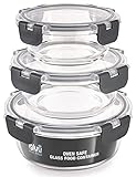 Igluu Meal Prep Container aus Glas – 3er Set Runde Glasbehälter in Verschiedenen Größen –Lunch Box Zur Aufbewahrung von Essen für Gefrierschrank, Mikrowelle & Ofen – BPA frei & Spülmaschinengeeignet