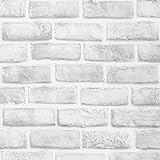 SUNBABY Weiße Ziegeltapete Selbstklebende Tapete: Abziehen und Aufkleben Tapete für Wohnzimmer Schlafzimmer Vinylfolie für Möbel Stick auf Tapete 45*300cm