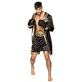 Boland - Erwachsenen-Kostüm Boxer, Mantel, Handschuhe, Hose, Gürtel, für Herren, gold-schwarz, Boxchampion, Weltmeister, Kostüm, Karneval, Mottoparty