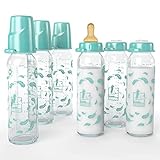 6er Pack Sparset Lelekka® Standard Glasflasche mit Rund Sauger aus Latex, Größe M, Milch, ab Geburt, 240 ml, Naturlatex