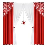 FLYING Curtains Vorhang Gardine Set für Weihnachten 400cm x 250cm | Wohnzimmer Schlafzimmer | Deko Fenster-Gardinen Set mit Vorhängen 145cm x 250cm | Scheibengardinen | L532 KOL Rot Weiß
