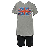 Schiesser - Jungen Schlafanzug kurzer Pyjama Englandfahne, Grau, Größe 140