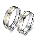 2PCS Eheringe Vintage Zweifarbiger Ring Gravur Her King und His Queen Vertrauensring Silver Gold Damen Gr.54 (17.2) & Herren Gr.65 (20.7)