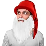 Geyoga Zwergenmütze mit Bart Karneval Hut Zwerg Zipfelmütze Wichtelmütze Elfenmütze Lustige Zwerge Kostüm Accessoires für Fasching Karneval Umzug Verkleidung Cosplay Party Damen Herren(Rot)