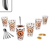 MamboCat 12tlg Set Cremona Latte Macchiato Gläser orange & Twist Latte Macchiato Löffel L19cm I für 6 Personen I Milchglas-Optik mit Kaffeebohnen | mit geschwungenem Griff, aus 18/10 EdelstahI
