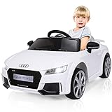 COSTWAY 12V Audi Kinderauto mit 2,4G-Fernbedienung, 3 Gang Elektroauto 2,5-5km/h mit MP3, Hupe, Musik und LED-Leuchten, Kinderfahrzeug für Kinder von 3-8 Jahren (Weiß)