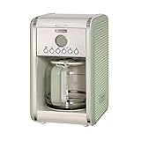 Ariete Vintage 1342 Retro Americano-Kaffeemaschine, Hartglaskaraffe, bis zu 12 Tassen, 24-Stunden-Timer, Auto-Abschaltung, Anti-Drip-Funktion, beheizte Platte, 1,5 L Fassungsvermögen, 2000 W, Grü