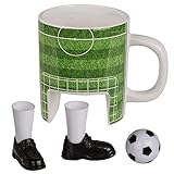 Geschenk-Set Fussballtasse mit Mini-Fußball und Fußballschuhe für die Finger, Soccer Fußball Tasse Keramikbecher Kaffeebecher aus Keramik
