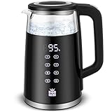 ForMe Glas Wasserkocher 1,7 L mit Temperatureinstellung Temperaturwahl 40-100°C LED Digitale Temperaturanzeige Einstellbar Glaskessel I Edelstahl Glaswasserkocher Teekessel Warmhaltefunktion BPA F