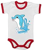 HARIZ Baby Body Ringer Delfin Springend Tiere Zoo Plus Geschenkkarten Weiß/Rot 3-6 Monate