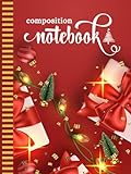 Christmas Tree Composition Notebook: Hardcover / 8.5x11 Paper / Wide Ruled / 108 Pages / Stationery Gift for Note Taking - List Making - Gift Tracking / Red Bow Boxes Lights Ornament Art Themed Cover
