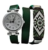 Ethno Style grüne Lederarmbanduhr - Wickeluhr - Silber - Miyuki - Handmade - Armbanduhr - Damenuhr - Geschenk für Sie - Geschenk - Muttertagsgeschenk