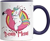 Death Metal Einhorn witzig bedruckte Kaffeetasse Lustige Sprüche Tasse zweifarbig kobaltb