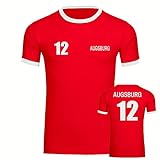 VIMAVERTRIEB® Herren T-Shirt Ringer Augsburg - Trikot Nr. 12 - Druck:weiß - Shirt Männer Fußball Fanshop Fanartikel - Größe:2XL rot/weiß