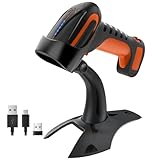 Tera Pro 3 in 1 Extreme Leistung Barcodescanner Kabellos 1D 2D QR Bluetooth Kabellos 2,4G & Kabelgebunden USB-C Industriell 1D Barcode Scanner 2500mAh Exzellente Fallfestigkeit mit Ständer 8100 Orang