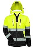 ACE Neon Softshell-Warnjacke - Warnschutz-Jacke für die Arbeit - 4 Taschen & abnehmbare Kapuze - EN ISO 20471 - XL