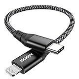 ESR USB C Lightning Kabel 0.2m MFi Zertifiziert, Nylon Ladekabel PD Schnellladegerät für iPhone 14/14 Pro/14 Pro Max/14 Plus und 13/12/11/SE/XR/XS/X/8, iPad 9/8 für Typ-C Ladegeräte, Schwarz