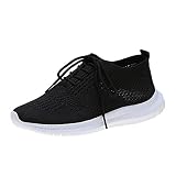 Damen Schuhe Atmungsaktiv Gestrickter Stoff Schnürschuhe Weichen Sohlen Bequeme Sneakers Leichtgewichts Frauen Joggingschuhe Lässige Turnschuhe Fußgewölbestütze Anzugschuhe Straß